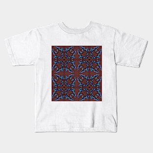 abstract shiny blue lines in dark red space . Kids T-Shirt